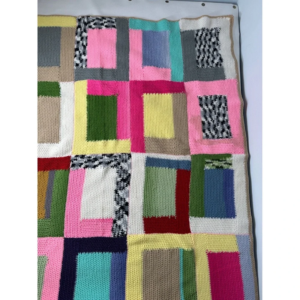 Handmade Crochet Patchwork Blanket Throw Boho Colorful Cozy Quilt Bedspread